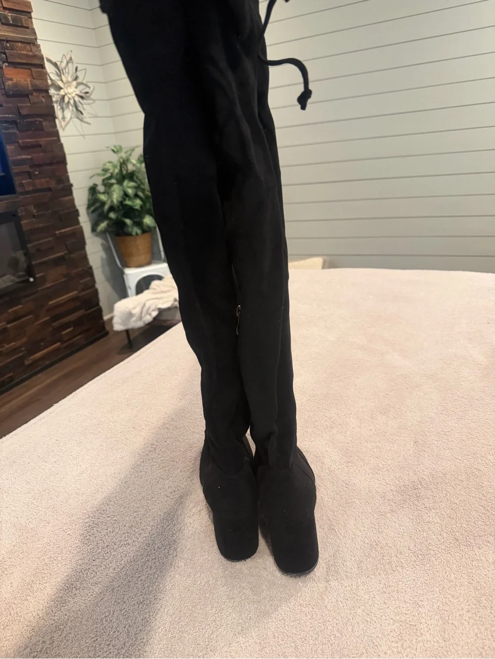 Women's Black Over-the-Knee Block Heel Boots
